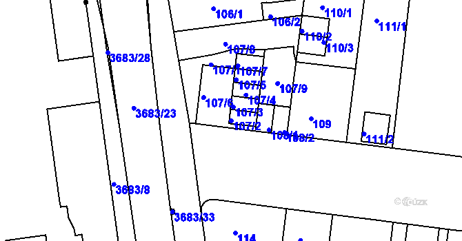 Parcela st. 107/2 v KÚ České Budějovice 5, Katastrální mapa