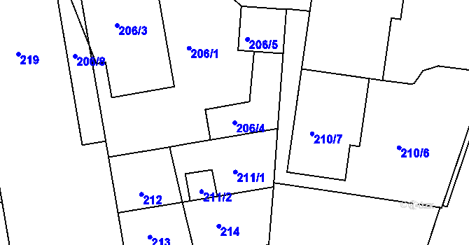 Parcela st. 206/4 v KÚ České Budějovice 5, Katastrální mapa