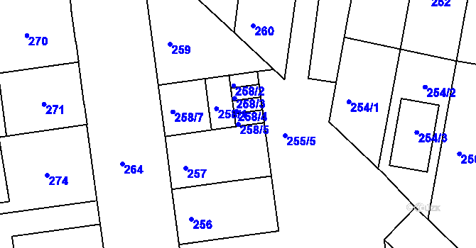 Parcela st. 258/5 v KÚ České Budějovice 5, Katastrální mapa