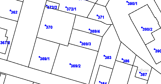 Parcela st. 369/3 v KÚ České Budějovice 5, Katastrální mapa