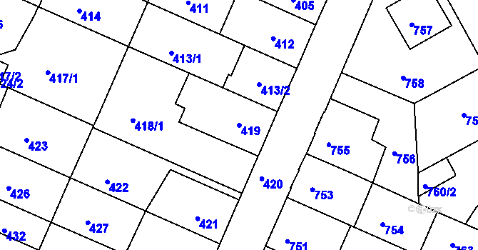 Parcela st. 419 v KÚ České Budějovice 5, Katastrální mapa