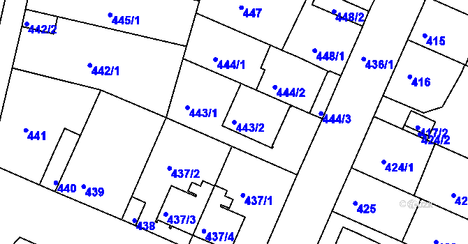Parcela st. 443/2 v KÚ České Budějovice 5, Katastrální mapa