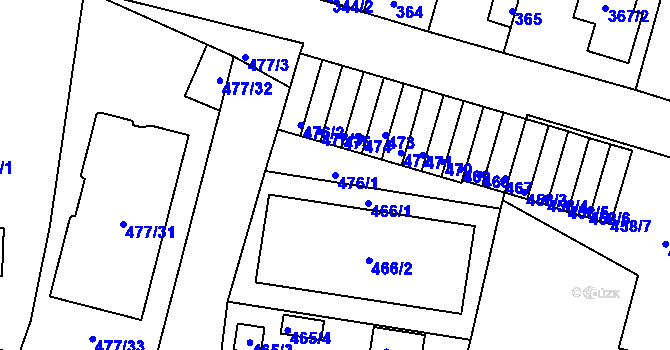 Parcela st. 476/1 v KÚ České Budějovice 5, Katastrální mapa