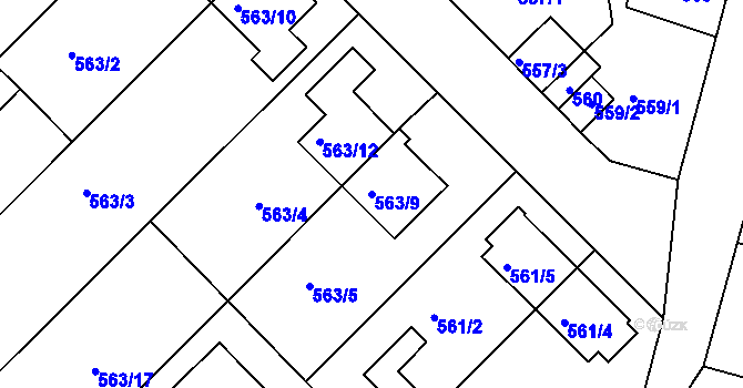 Parcela st. 563/9 v KÚ České Budějovice 5, Katastrální mapa