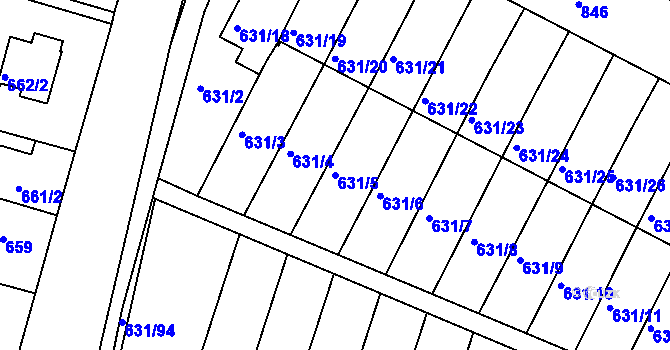 Parcela st. 631/5 v KÚ České Budějovice 5, Katastrální mapa