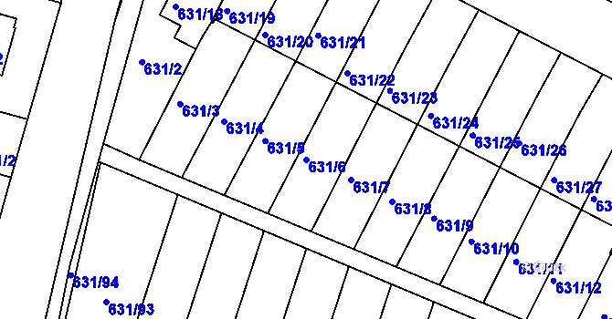 Parcela st. 631/6 v KÚ České Budějovice 5, Katastrální mapa