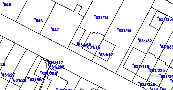Parcela st. 631/16 v KÚ České Budějovice 5, Katastrální mapa
