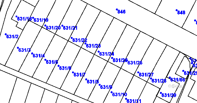 Parcela st. 631/24 v KÚ České Budějovice 5, Katastrální mapa