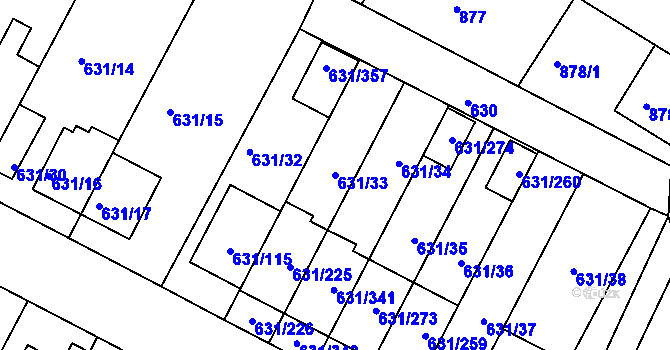Parcela st. 631/33 v KÚ České Budějovice 5, Katastrální mapa