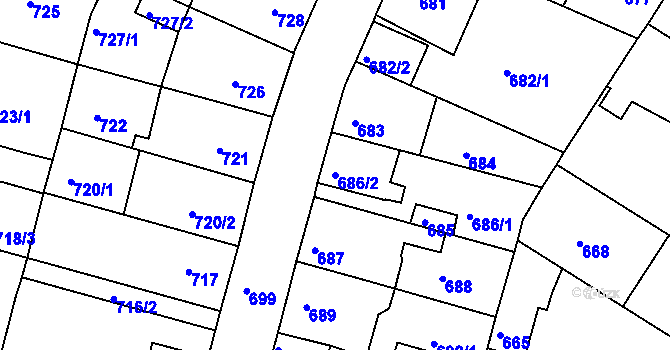 Parcela st. 686/2 v KÚ České Budějovice 5, Katastrální mapa