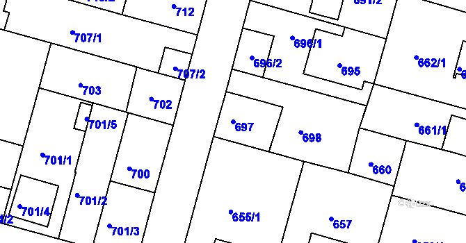 Parcela st. 697 v KÚ České Budějovice 5, Katastrální mapa