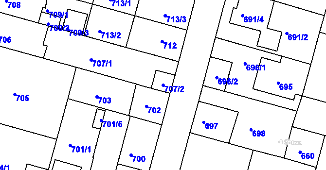 Parcela st. 707/2 v KÚ České Budějovice 5, Katastrální mapa