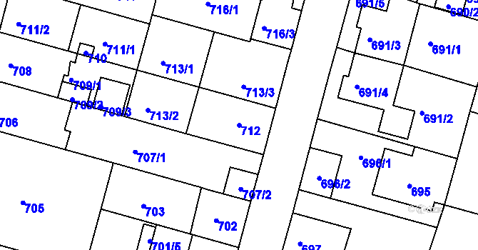 Parcela st. 712 v KÚ České Budějovice 5, Katastrální mapa