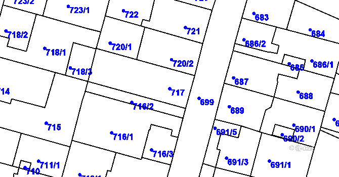 Parcela st. 717 v KÚ České Budějovice 5, Katastrální mapa