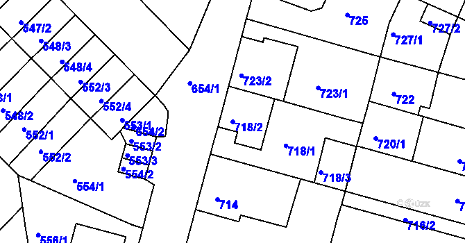 Parcela st. 718/2 v KÚ České Budějovice 5, Katastrální mapa