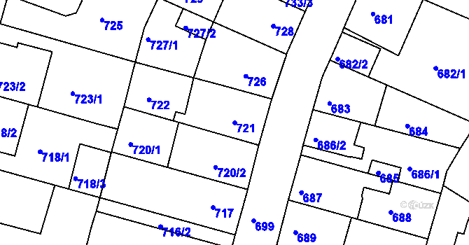 Parcela st. 721 v KÚ České Budějovice 5, Katastrální mapa