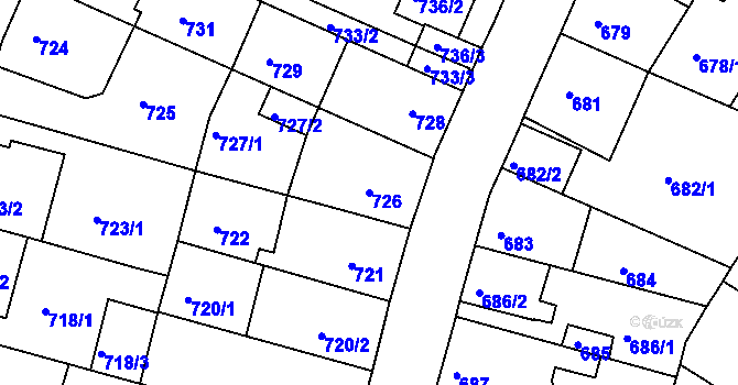 Parcela st. 726 v KÚ České Budějovice 5, Katastrální mapa