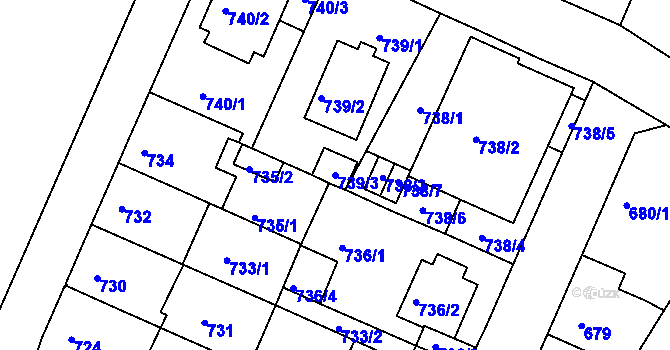 Parcela st. 739/3 v KÚ České Budějovice 5, Katastrální mapa