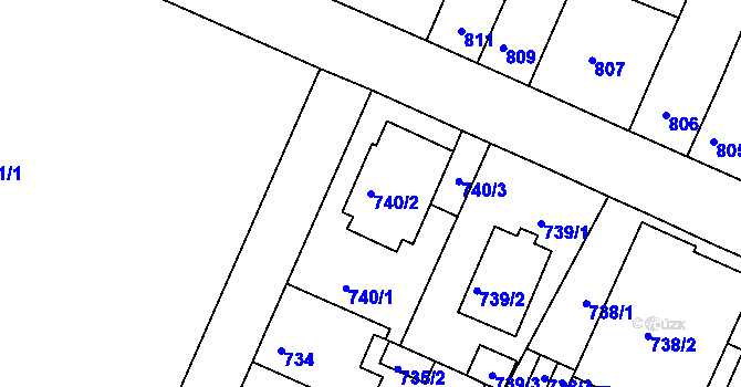 Parcela st. 740/2 v KÚ České Budějovice 5, Katastrální mapa