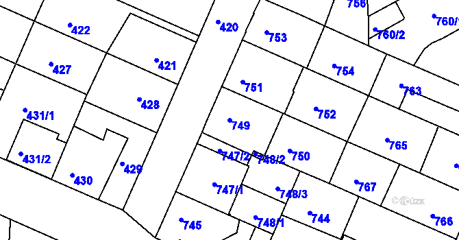Parcela st. 749 v KÚ České Budějovice 5, Katastrální mapa