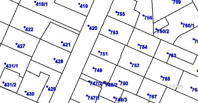 Parcela st. 751 v KÚ České Budějovice 5, Katastrální mapa