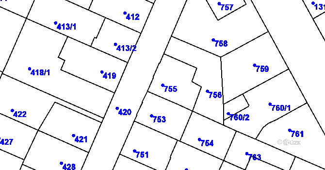 Parcela st. 755 v KÚ České Budějovice 5, Katastrální mapa