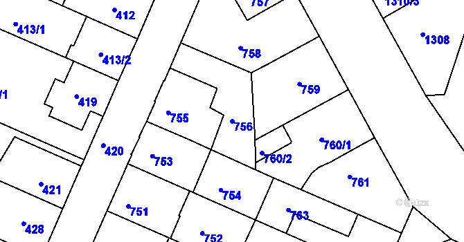 Parcela st. 756 v KÚ České Budějovice 5, Katastrální mapa