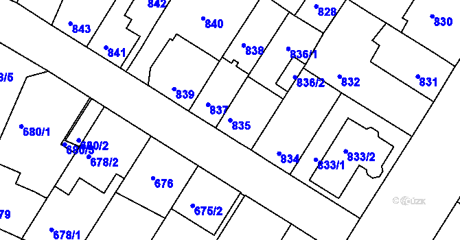 Parcela st. 835 v KÚ České Budějovice 5, Katastrální mapa