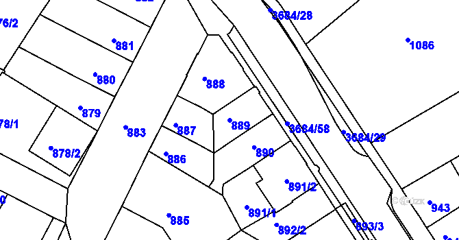 Parcela st. 889 v KÚ České Budějovice 5, Katastrální mapa
