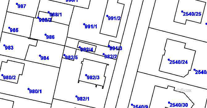 Parcela st. 982/2 v KÚ České Budějovice 5, Katastrální mapa