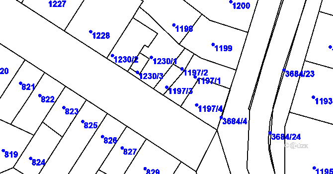 Parcela st. 1197/3 v KÚ České Budějovice 5, Katastrální mapa