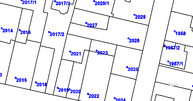 Parcela st. 2023 v KÚ České Budějovice 5, Katastrální mapa