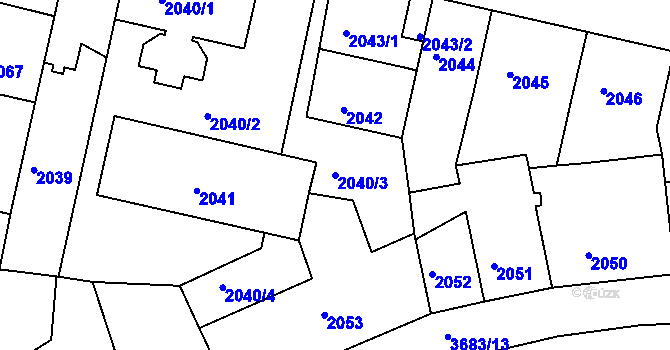 Parcela st. 2040/3 v KÚ České Budějovice 5, Katastrální mapa
