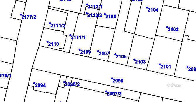 Parcela st. 2107 v KÚ České Budějovice 5, Katastrální mapa