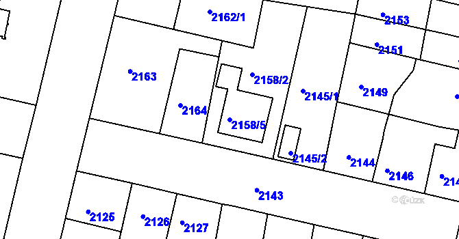 Parcela st. 2158/5 v KÚ České Budějovice 5, Katastrální mapa