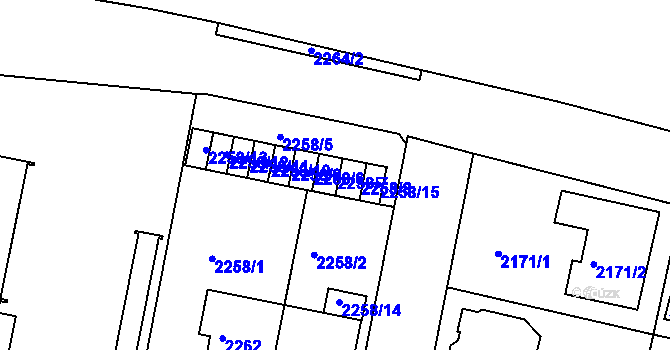 Parcela st. 2258/7 v KÚ České Budějovice 5, Katastrální mapa