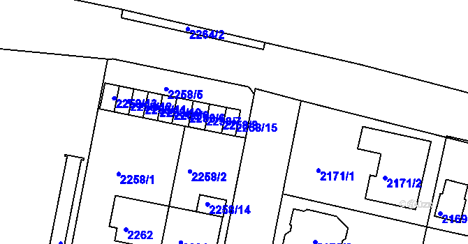 Parcela st. 2258/15 v KÚ České Budějovice 5, Katastrální mapa