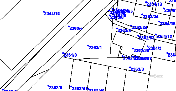 Parcela st. 2363/1 v KÚ České Budějovice 5, Katastrální mapa