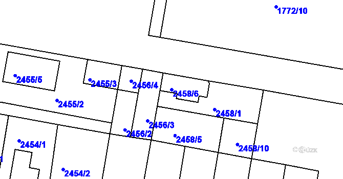 Parcela st. 2458/6 v KÚ České Budějovice 5, Katastrální mapa