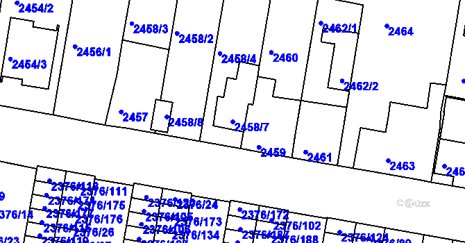 Parcela st. 2458/7 v KÚ České Budějovice 5, Katastrální mapa