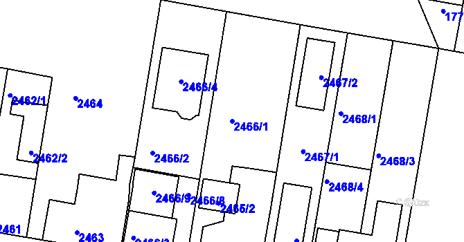 Parcela st. 2466/1 v KÚ České Budějovice 5, Katastrální mapa