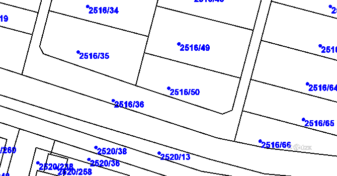 Parcela st. 2516/50 v KÚ České Budějovice 5, Katastrální mapa