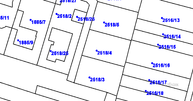 Parcela st. 2518/4 v KÚ České Budějovice 5, Katastrální mapa