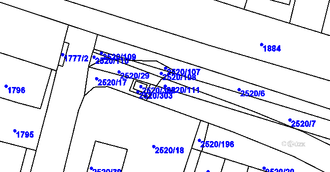 Parcela st. 2520/111 v KÚ České Budějovice 5, Katastrální mapa