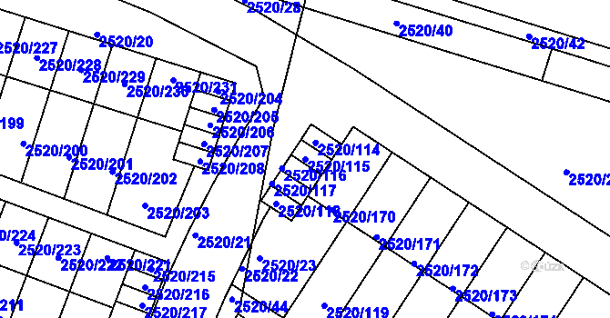 Parcela st. 2520/115 v KÚ České Budějovice 5, Katastrální mapa