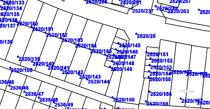 Parcela st. 2520/186 v KÚ České Budějovice 5, Katastrální mapa