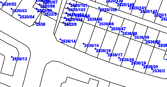 Parcela st. 2536/15 v KÚ České Budějovice 5, Katastrální mapa
