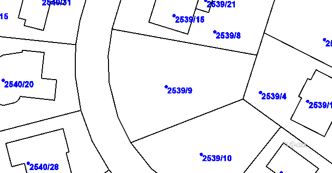 Parcela st. 2539/9 v KÚ České Budějovice 5, Katastrální mapa