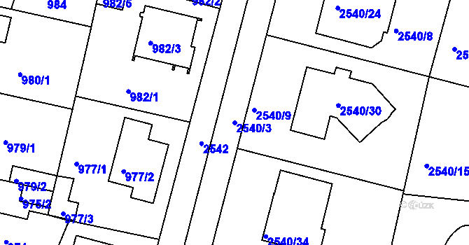 Parcela st. 2540/3 v KÚ České Budějovice 5, Katastrální mapa