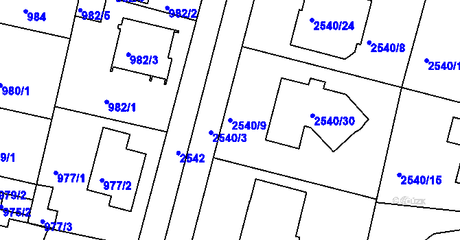 Parcela st. 2540/9 v KÚ České Budějovice 5, Katastrální mapa
